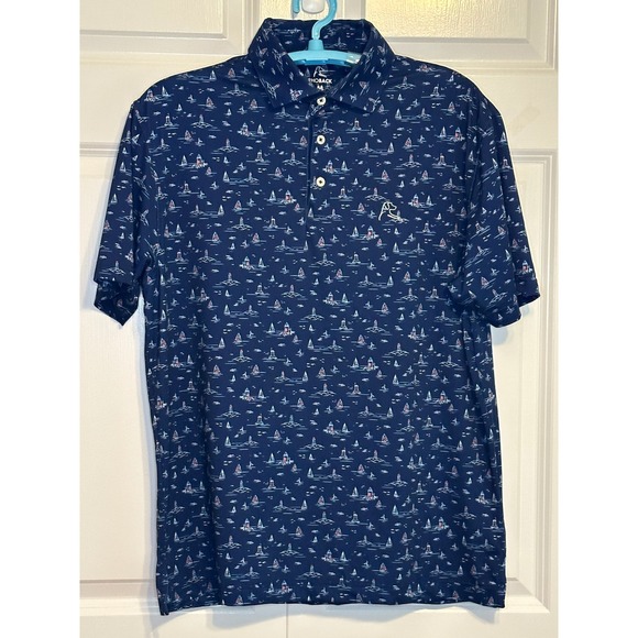 Rhoback Other - Rhoback Polo Shirt Sailboat Lighthouse Print Golf Athletic Casual Navy Blue SZ M